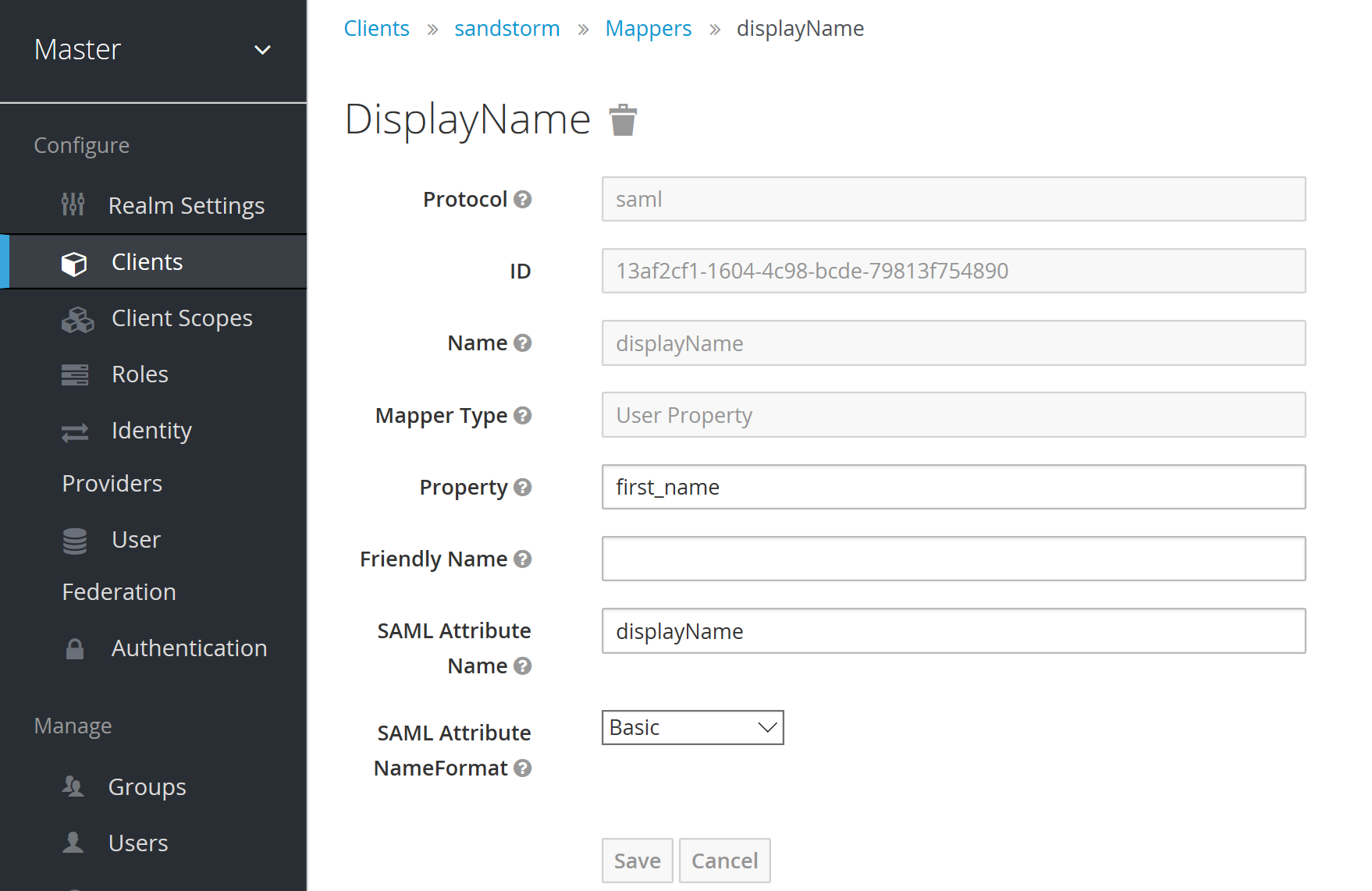 Keycloak Sandstorm Client Mappers - Display Name